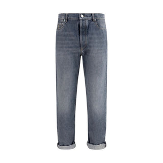 Gray Cotton Straight-Leg Jeans