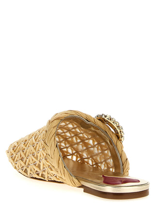 Beige Raffia Mules