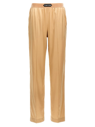 Pantalones casuales beige de seda