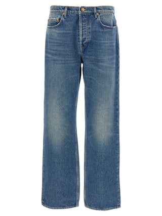 Blue Cotton Straight-Leg Jeans