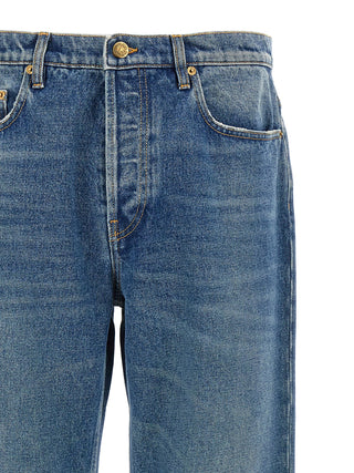Jeans de pierna recta de algodón azul