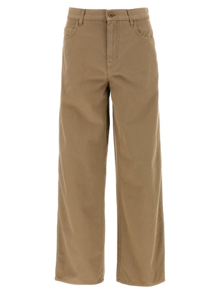 Beige Cotton Casual Pants