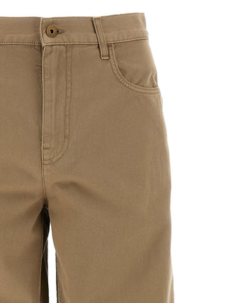 Beige Cotton Casual Pants
