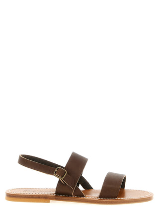 Brown Cowhide Flat Sandals