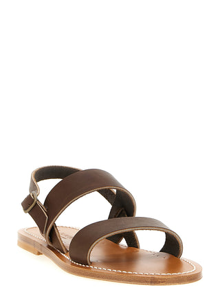 Brown Cowhide Flat Sandals