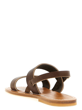 Brown Cowhide Flat Sandals