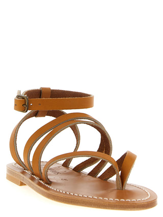 Brown Cowhide Flat Sandals