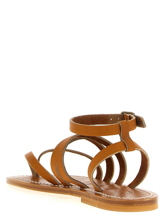 Brown Cowhide Flat Sandals