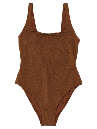 Brown Polyester One-Piece Swimsuit