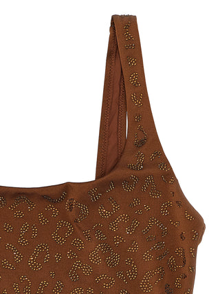 Brown Polyester One-Piece Swimsuit