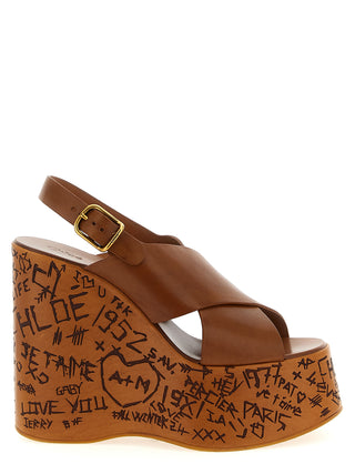 Sandalias de cuña marrones de piel de becerro