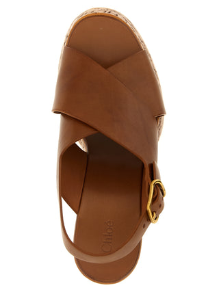 Sandalias de cuña marrones de piel de becerro