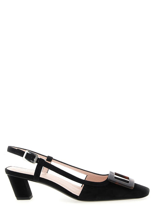 Black Goatskin Mid Heel Pumps