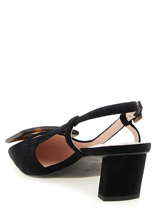 Black Goatskin Mid Heel Pumps