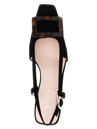 Black Goatskin Mid Heel Pumps