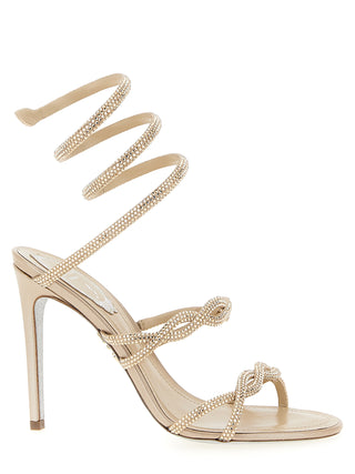 Sandalias de tacón stiletto de satén beige