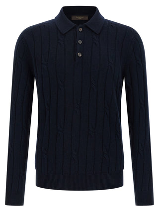 Blue Virgin Wool Polo Shirt