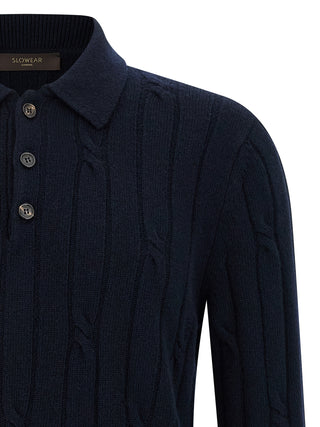 Blue Virgin Wool Polo Shirt