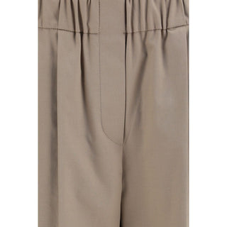 Beige Cotton Casual Pants