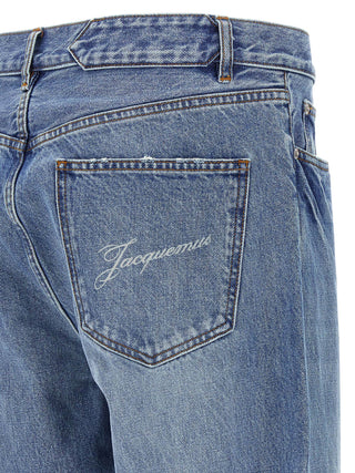 Blue Cotton Straight-Leg Jeans