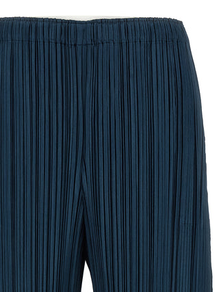 Blue Polyester Casual Pants