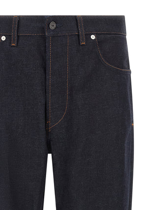 Blue Cotton Straight-Leg Jeans