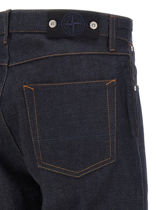 Blue Cotton Straight-Leg Jeans