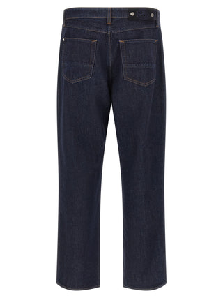Blue Cotton Straight-Leg Jeans