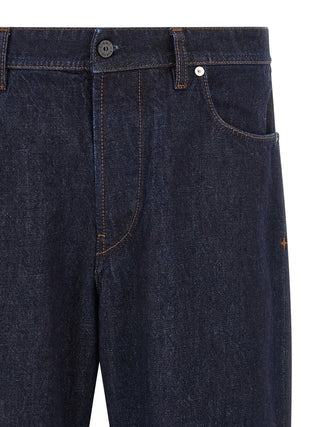 Blue Cotton Straight-Leg Jeans