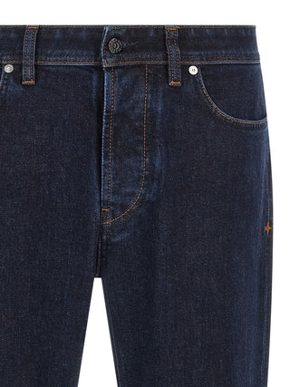 Blue Cotton Straight-Leg Jeans