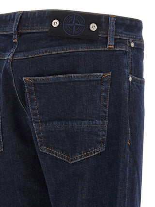 Blue Cotton Straight-Leg Jeans