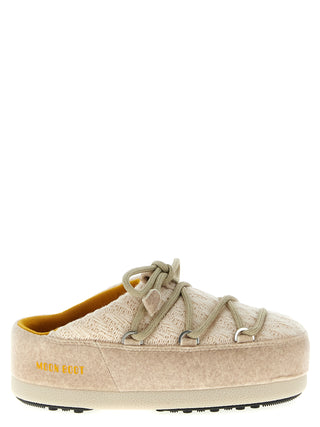 Beige Polyester Flat Boots