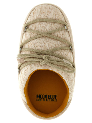 Beige Polyester Flat Boots