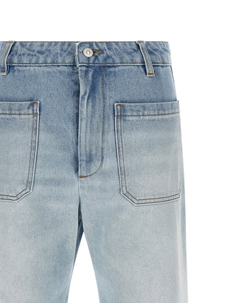 Blue Cotton Flared Jeans