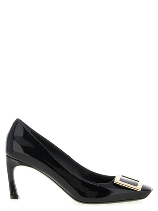 Black Calfskin Mid Heel Pumps