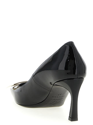 Black Calfskin Mid Heel Pumps