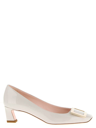 White Calfskin Mid Heel Pumps