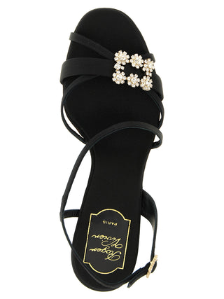 Black Viscose Stiletto Heel Sandals