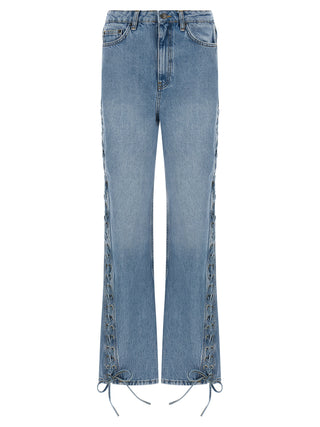 Blue Cotton Straight-Leg Jeans