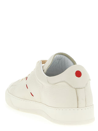 White Nubuc Leather Low Top Sneakers
