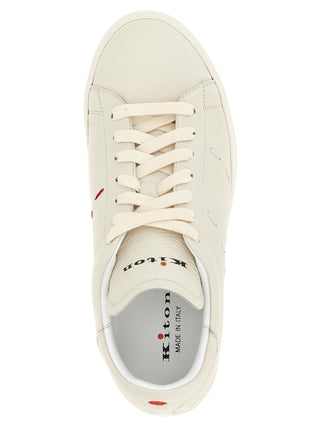 White Nubuc Leather Low Top Sneakers