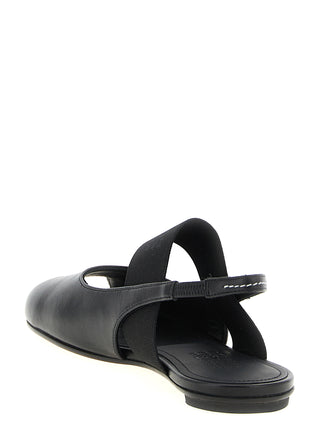 Black Lamb Leather Flat Sandals