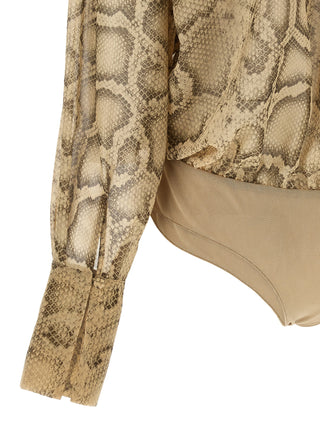Body de poliéster beige