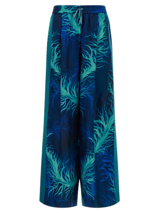 Blue Silk Casual Pants