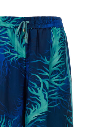 Blue Silk Casual Pants