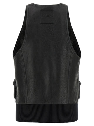 Black Lamb Leather Sleeveless Jacket
