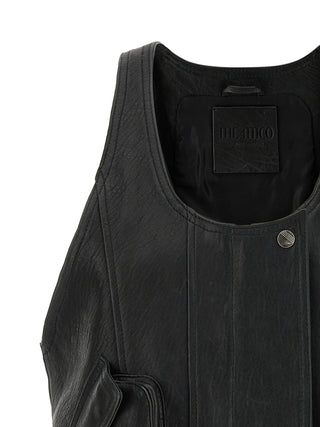 Black Lamb Leather Sleeveless Jacket