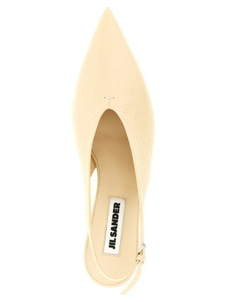 Beige Calfskin Mid Heel Pumps