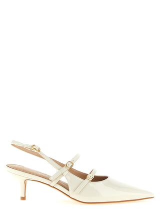 White Polyethylene Mid Heel Pumps