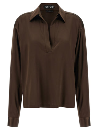 Brown Silk Polo Shirt